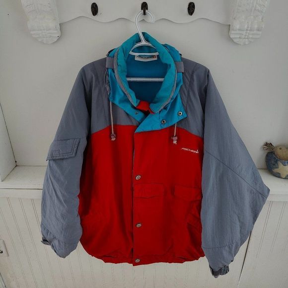 Fischer Vintage Ski Jacket Size XL with hoodie, buttons and zipper winter ski - Picture 1 of 15